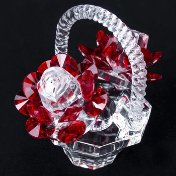 H&D Crystal Red Rose Cvet Košarico Figur Art Steklo Zbirateljske Obrti Darilo Sanje Okras za Dom Dekor Tabela Centerpiece