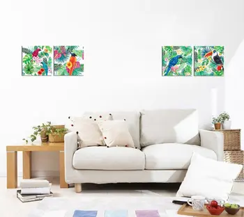 HD Natisnjeni Sodobne Platno Wall Art Modular Plakat 4 Plošči Cvetje In Ptice Okvir, Dnevna Soba, Slike, Barvanje Doma Dekor