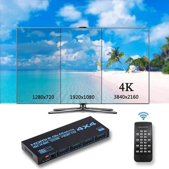 HDMI Matrix Stikalo 4 x 4, 4K HDMI Matrix Preklopnik za Ločevanje 4 V 4 od Polje z EDID Napo in IR Daljinski upravljalnik