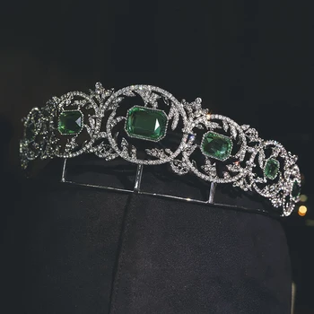 HIMSTORY Eleganco Retro Evropski Las Tiara Crown Princess Zeleno Kristalno Royal Pogodbenica Poročne Lase Jewelries