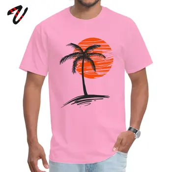 Holiday Resort T-shirt Za Moške Moški Cotton Tee Majice, Trakove Črte Art Vrhovi, sončni Zahod Drevo Palme, Plaže Pokrajino Tshirt Priložnostne Poletja