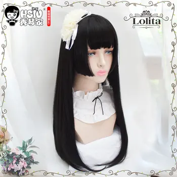 HSIU Harajuku Lolita lasuljo Princesa Cut lasuljo Tri-nož lasuljo Princesa Žensk dekle je lady sladko Srčkan Lolita cosplay lasuljo, Dolgo, črno