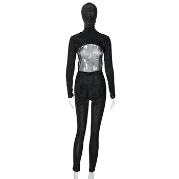 Hugcitar 2020 Long Sleeve Solid Backless Bleščica Suh Jumpsuit Jeseni, Pozimi Ženske Modni Seksi Ulične Priložnostne Romper