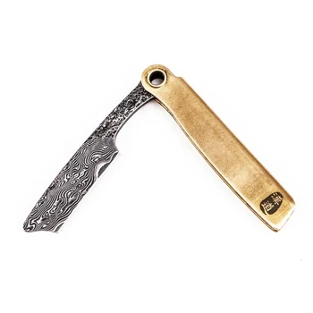 HX na PROSTEM Damask Medenina Ročaj Brez zaklepanja Keychain Nož Odlično Trdoto Nož Prenosni EOS Mini Britev Glavo Folding Nož