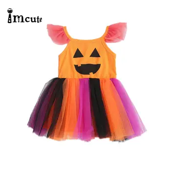 Imcute 2020 Dekleta Pumpkin Halloween Kostum, Obleke Stranka pustna Oblačila Cosplay Dekleta Halloween Obleko Oranžna Vijolična 6M-4T