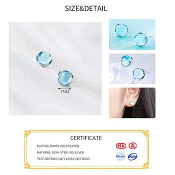 INZATT Pravi 925 Sterling Srebro Geometrijske Krog Gradient Modra Kristal Stud Uhani Za Ženske Fine Nakit Elegantno Opremo