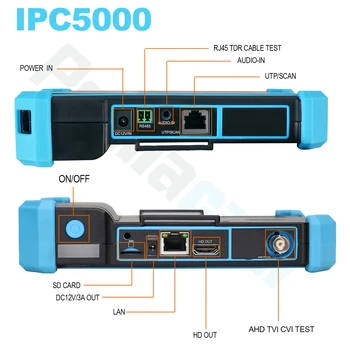 IPC5000 Palčni IP HD CCTV Kamere Tester Monitor 1080P AHD CVBS CVI TVI 8MP Fotoaparat Tester HDMI WIFI POE PTZ DC12V izhod