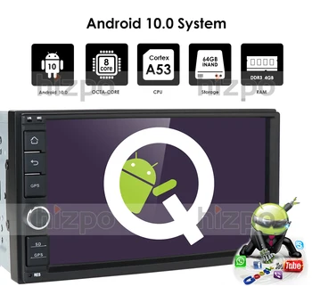 IPS OKTA Core Android 10.0 Dvojno 2 Din 4G RAM 64 G ROM Avto Večpredstavnostna NE Predvajalnik DVD-jev, ki podpirajo Bluetooth, WiFi OBD DVR DAB+