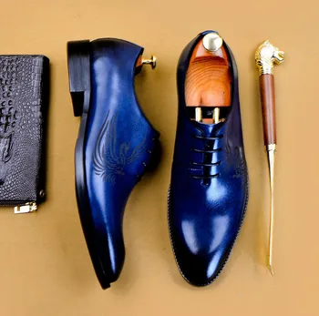 Italijanski Moški Usnjeni Čevlji Poslovno Obleko Obleko, Čevlji Za Moške Blagovne Znamke Bullock Pravega Usnja, Črna, Temno Modra Vezalke Poroko Mens Čevlji