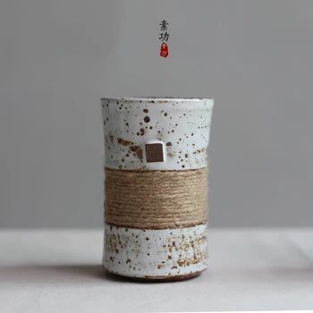 Japonski slog letnik razredi individualnost kratek keramični kreveljiti pokal pasu s pokrovom in žličko skodelico kave darilo pokal