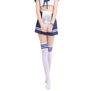 Japonski Slog Seksi Kostumi iz Bombaža Dolge Trakove Visoko Stegno Naselitve Nad Kolena Nogavice za Kawaii Študent Cosplay Pari, ki se Spogleduje