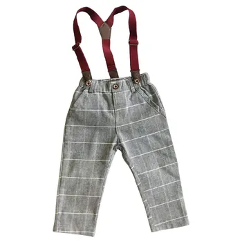 Jeseni Otroci Baby Boy Suspender Kariran Vzorec Dolge Hlače Hlače Srčkan Obleke Obleke Za Boy