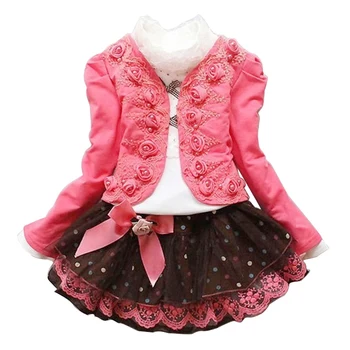 Jeseni, Pozimi baby dekleta Cvet Čipke Princesa Obleke dekliška Oblačila otroci obleke za dekleta plašč & T-shirt & obleko dekleta Obleke