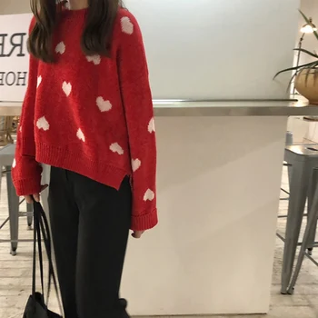 Jeseni, Pozimi Ženska Puloverji Harajuku Kawaii Srca V Obliki Korejski Oblačil Vintage Trend Pletene Džemper Punk Ohlapna Oblačila 2020 .
