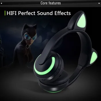 JQAIQ Mačje Uho Slušalke Bluetooth Stereo Utripa Žareče Mačka Brezžične Slušalke Gaming Slušalke 7 Barv Led Luči