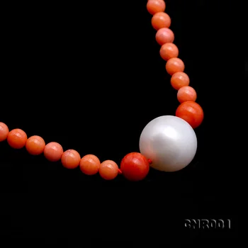 JYX Visoke Kakovosti 3.5-5 mm Oranžna Koralni Ogrlica z White Pearl