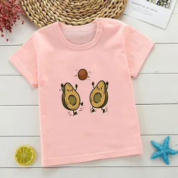 Kawaii Priložnostne Harajuku T-shirt Otroci Oblačila Srčkan Avokado Mačka Vzorec Dekleta Tshirt Kratkimi Rokavi Dojenček Fant T Shirt Krog Vratu