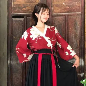 Kimono Cvetlični Japonski Slog Kawaii Girls Yukata Poletje Vrhu Krila, Obleke Oblačenja za Ženske Letnik Stranka Haori Azijskih Oblačila