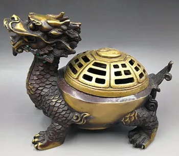 Kitajski Ročno Izrezljane medenina čenče zmaj želva Kadila gorilnik Kip
