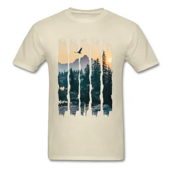 Kitajski Slog Naravno Pokrajino Gorskih Design Majica s kratkimi rokavi za Eleganten Modni 3D Sliko Tshirts Za Moške Okrogle Ovratnik Bombaža T-srajce