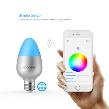 Koogeek 8W Barva Spreminja, Zatemniti Wifi Smart Home LED Žarnica E26/E27 Združljiv z Alexa Apple HomeKit Daljinski upravljalnik