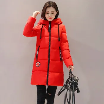 Koreja Ženska Zimska Jakna Debel Toplo Dolgo Slim Hooded Zimski Plašč Ženski Barva Zadrgo Bombaž Parka Plus Velikost Ženske Outwear