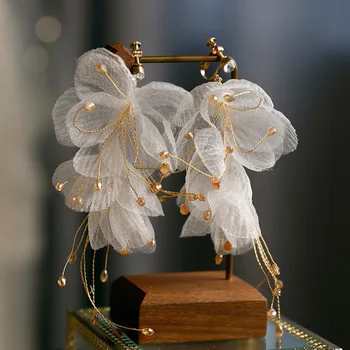 Korejski Mehko organza cvet trakovi Uhan Nastavite Sladko Lepa Pokrivala Poroko neveste Dodatki za lase