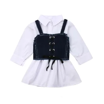 Korejski Slog Newborn Baby Dekleta Obleke, Kompleti Jeseni Deklice Dolg Rokav Shirt Obleko Čipke Telovnik Vrhovi Ulične Oblačila Sunsuit