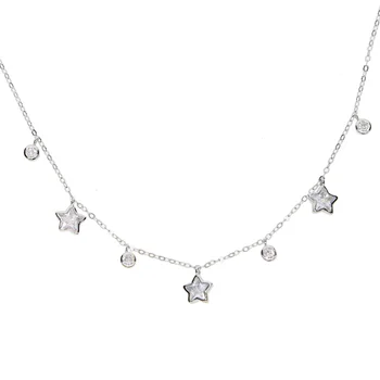 Kratka ogrlica realno 925 stelring srebro spusti krog cz star čar, ogrlico, obesek za ženske poročno darilo choker plast vratu