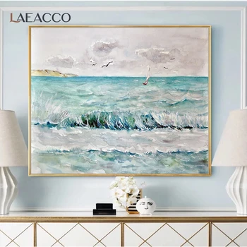 Laeacco Seascape Abstraktnega Slikarstva Wall Art Platno Morsko Pokrajino, Plakati, Tiskanje Sodobne Dom Dekor Slike Dnevna Soba Dekoracijo