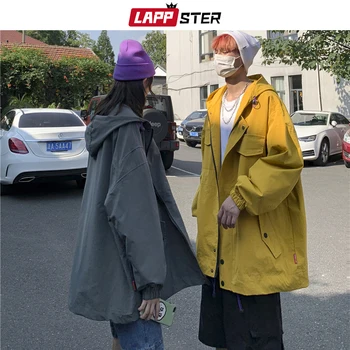 LAPPSTER Moških Prevelik Jeseni Jopiči 2020 Jeseni Mens Hip Hop Windbreaker Harajuku Hip Hop Rumena korejski Modnih Hooded Coats