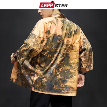 LAPPSTER Moških Ulične Kimono Suknjič 2020 Mens Priložnostne Tiskanja Pisane Japonski Kimono Plašč Moški Svoboden Poletje Jopico Plus Velikost