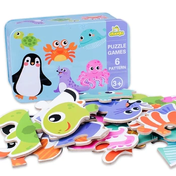 Lesene Puzzle Otroci Baby Kognitivne družabne Igre Montessori Izobraževalne Igrače Sestavljanke, Risanka Dinozaver Promet z Železom Polje