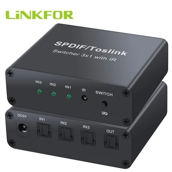 LiNKFOR SPDIF/TosLink Digitalni Optični Avdio Switchers 3x1 z IR Optično Stikalo Ac digitalni optični TosLink) Stikalo Za DVD