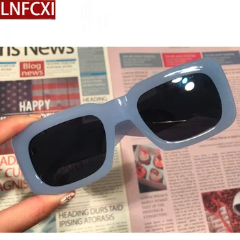 LNFCXI Retro Širok Noge Kvadratnih sončna Očala za Ženske Luksuzne blagovne Znamke Gradient Modra sončna Očala Moških Hip Hop Uv400 Očala Ženski Sahdes