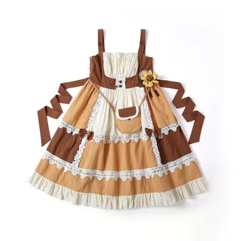 Lolita Japonski Pastorala Slog Starš-Otrok Kariran Natisnjeni Lolita Bombaž JSK čipke Obleko sončnično z vrečko
