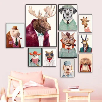 Losa, Pes, Mačka Sova Žirafa Jež Wall Art Platno Slikarstvo Nordijska Plakat In Tiskanje Živali Steni Sliko Otroke, Otroška Soba Doma Deco