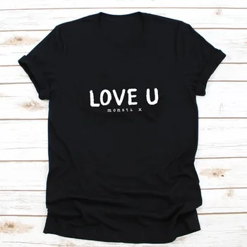 Love U Monsta X Majica s kratkimi rokavi Ženske Kpop, Ki Vam je Ljubezni T-Shirt Priložnostne Aligator MonstaX T-majice Monbebe K-Pop Fandom Oblačila
