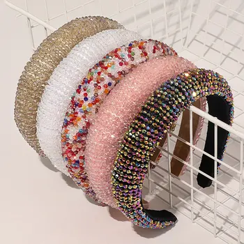 Luksuzni Novo Bejeweled Oblazinjeni Trakovi Moda, Razkošen Okrasnih Goba Hairbands za Ženske Sparkly Novost Trakovi