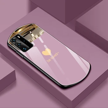 Luksuzni Srčkan Ovalni obliki Srca, Kaljeno Steklo Primeru Telefon Za Huawei P40 P30 Mate 30 20 Pro Nova 7 6 5 Ogledalo Silikonski Pokrov Funda