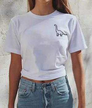 Majhen Dinozaver Tiskanja Smešne Majice s kratkimi rokavi Ženske T-shirt Svoboden Camiseta Mujer Kratkimi Rokavi Tshirt Bombaža Ženske Priložnostne Tee Shirt Femme