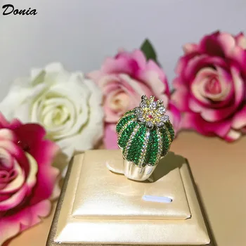 Makedoniji nakit Modni novo odprto obroč zelena AAA cirkon barva cvet obroč kaktus vrtenjem obroča klasična lady vrtenjem obroča