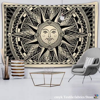 Mandala Tapiserija, Čarovnice Steni Visi Boho-dekor Astrologija Sonce Odejo Belo Black Sun Moon Mandala Ročno Pranje Tkanin, Natisnjen
