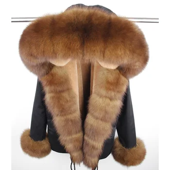 MaoMaoKong zimsko jakno parka naravne lisica krzno ovratnik pravi krzno plašč fux krzno oblog ženske plašč