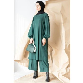 Mintahayse vrstico natisnjeni bo ustrezala tunika letnik ženske dolg rokav bombaž zelena hidžab oblačila islamska oblačila turški stil
