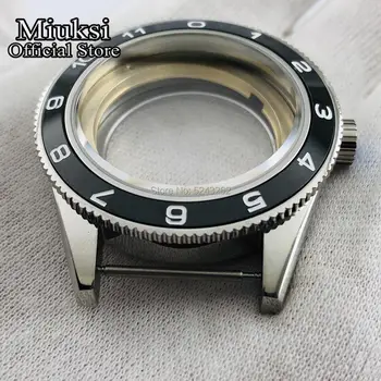 Miuksi 41mm srebro primeru safir steklokeramično ploščo watch primeru, fit ETA, 2836,Mingzhu DG2813/3804,Miyota 82 vrsto gibanja