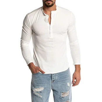 MJARTORIA 2020 Nova Moda, moška Barva Dolg Rokav O-vratu T-majice Mens Priložnostne Slim Henley Majice Majica Joggers Vrhovi