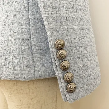 Moda Dvojno Zapenjanje Tweed Blazerji Plašč Ženske 2019 Elegantno Žepi Trdna Urad Gospe Obleko Vrhnja Oblačila Casaco Femme