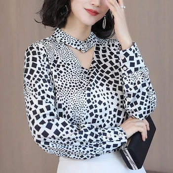 Moda Leopard Ženske Vrhovi in Bluze 2020 Pomlad Slog Ženske Majice Proti-Vrat Feamle Dolg Rokav Vrh Plus Velikost Vrhovi 4XL 7182 50