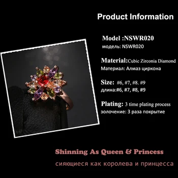 Moda Mona Lisa Cvet Obroč z Rose Gold Barvi Pisane AAA Cirkon Poroko bijoux Obroči Za Ženske AR020